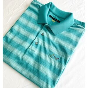 Greg Norman Men's Play Dry Polo Golf Collared Button Up Logo Green Stripe Large